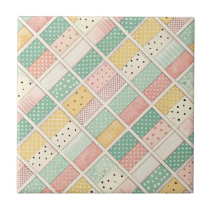 Retro Mustard Geometric Diamond Plaid Dot Tile