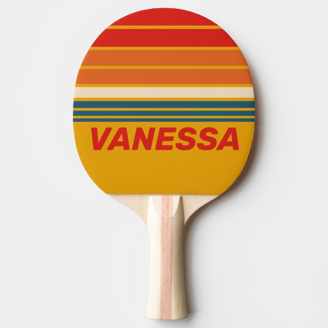 Retro Mustard Horizon Striping with Name Ping Pong Paddle (Front)