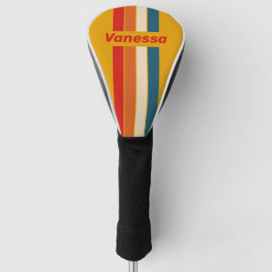 Retro Mustard Pin Striped with Name Golf Head Cover