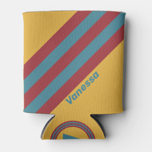 Retro Mustard Seed Stripes with Name Can Cooler