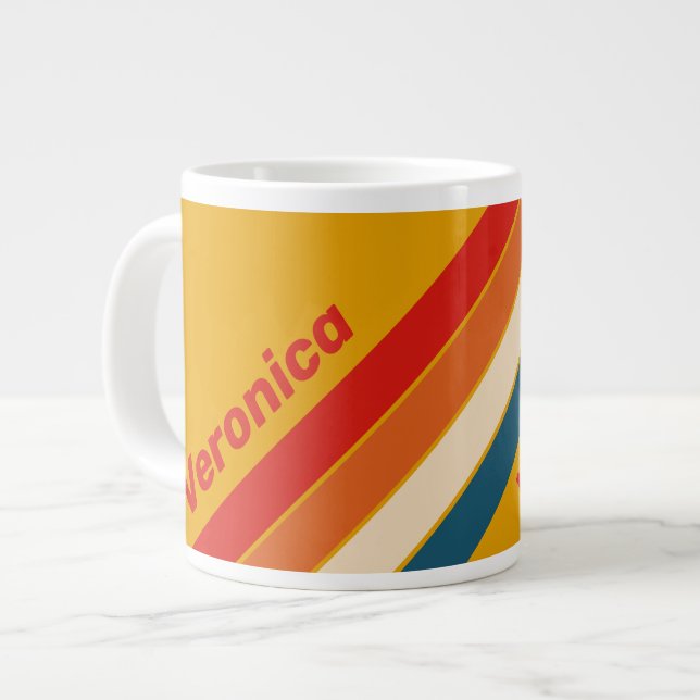 Retro Mustard Stripes with Name Large Coffee Mug (Front Left)