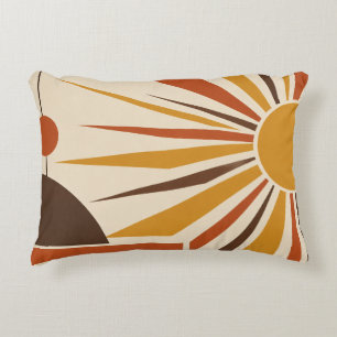 Retro Mustard Sunburst Rays Decorative Cushion