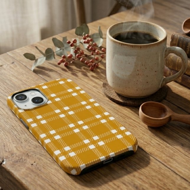 Retro Mustard Yellow and White Textured Plaid  Case-Mate iPhone Case (Creator Uploaded)
