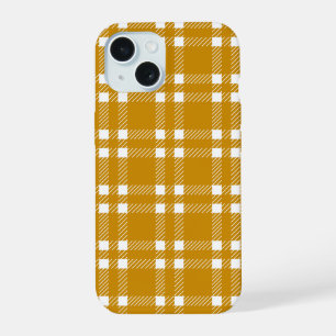 Retro Mustard Yellow and White Textured Plaid iPhone 15 Case