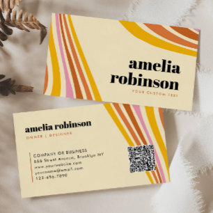 Retro Mustard Yellow Brown Pink Boho Lines Minimal Business Card