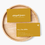 Retro Mustard Yellow Muted Earthy Minimalist Business Card<br><div class="desc">A simple stylish custom design with retro typography on a earthy mustard yellow background. The text,  including your monogram and nickname,  can easily be personalised to make a design as unique as you are! The perfect trendy bespoke design for personal or business use!</div>