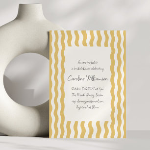 Retro Mustard Yellow Wavy Border Bridal Shower Invitation