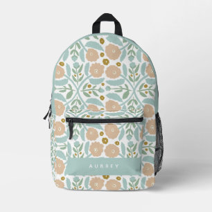 Retro Muted Blue Floral Pattern Printed Backpack