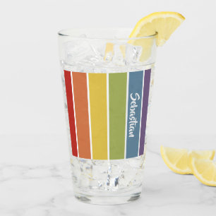 Retro Muted Colour Gay pride Rainbow Personalised Glass