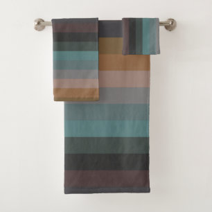 Retro Muted Earth Tones Vertical Stripes  Bath Towel Set