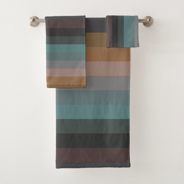 Retro Muted Earth Tones Vertical Stripes  Bath Towel Set (Insitu)