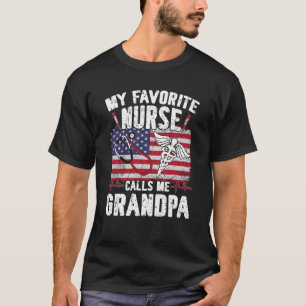 Retro My Favourite Nurse Calls Me Grandpa Usa Flag T-Shirt