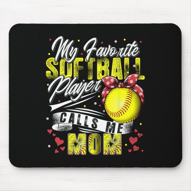 Retro My Favourite Softball Player Calls Me Mum Mo Mouse Pad (Front)