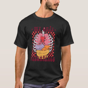 Retro My Only Valentine Cute Cat Skeleton Chequer T-Shirt