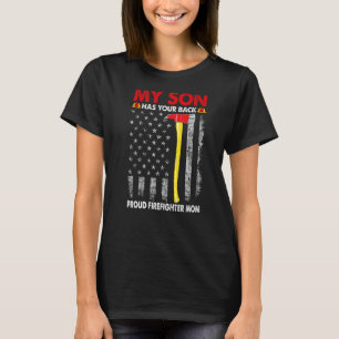 Retro My Son Has Your Back Proud Firefighter Mum M T-Shirt