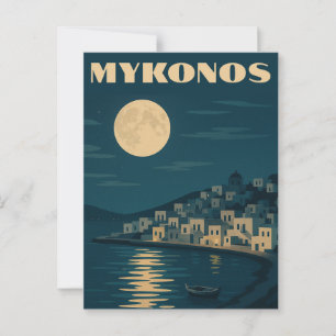 Retro Mykonos Moon Vintage Art Deco Style Travel Postcard
