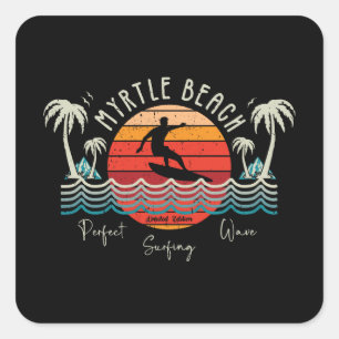 Retro Myrtle Beach Surfing Square Sticker