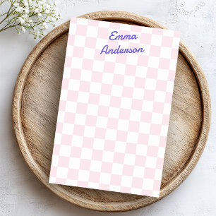Retro name light pink white chequerboard pattern post-it notes