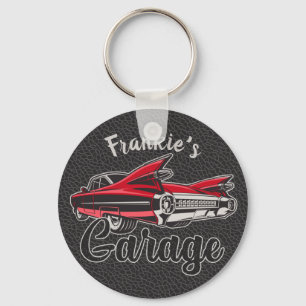 Retro NAME Red Caddy Vintage Classic Car Garage Key Ring