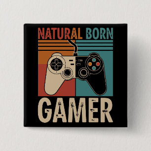 Retro Natural Born Gamer Funny 15 Cm Square Badge