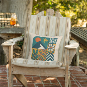 Retro Nature Abstract Art–Modern Geometric Floral Cushion