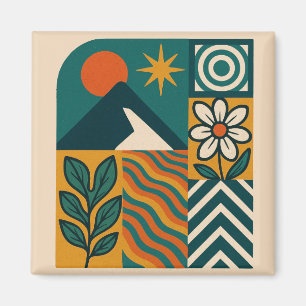 Retro Nature Abstract Art–Modern Geometric Floral Magnet