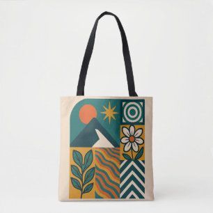 Retro Nature Abstract Art–Modern Geometric Floral Tote Bag