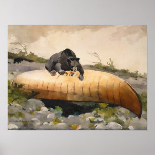 Retro Nature Art Bear with a Canoe Poster