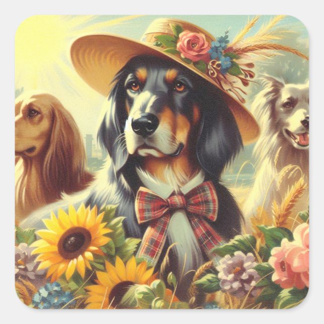 Retro Nature Dogs Square Sticker (Front)