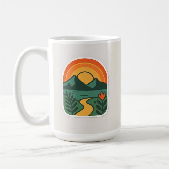 Retro Nature Sunset – Vintage Mountain Coffee Mug (Left)
