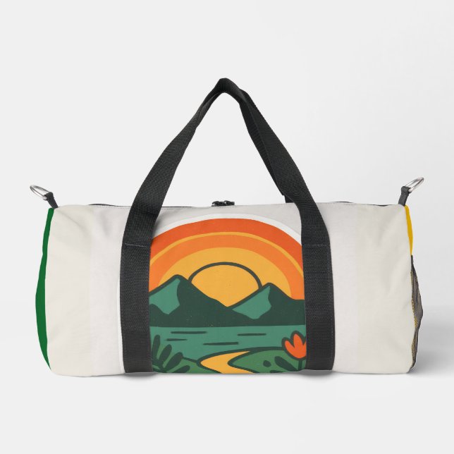 Retro Nature Sunset – Vintage Mountain Duffle Bag (Front)