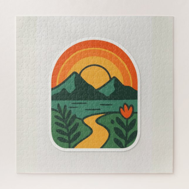 Retro Nature Sunset – Vintage Mountain Jigsaw Puzzle (Vertical)