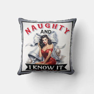 Retro Naughty and I know it Christmas Pinup Cushion