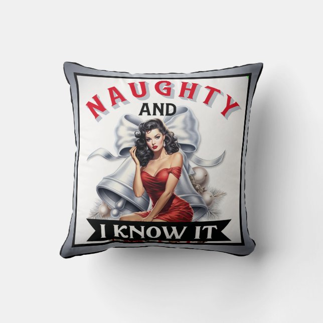 Retro Naughty and I know it Christmas Pinup Cushion (Back)