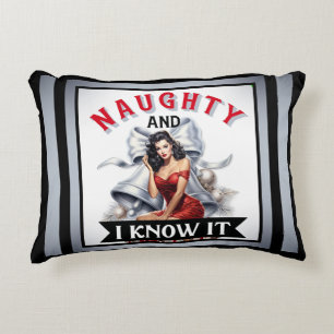 Retro Naughty and I know it Christmas Pinup Decorative Cushion