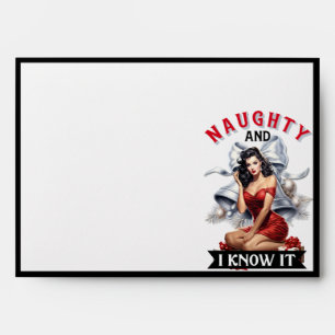 Retro Naughty and I Know It Christmas Pinup Envelope