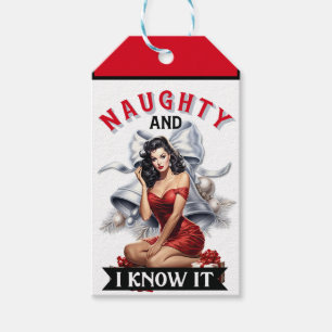 Retro Naughty and I Know It Christmas Pinup Gift Tags