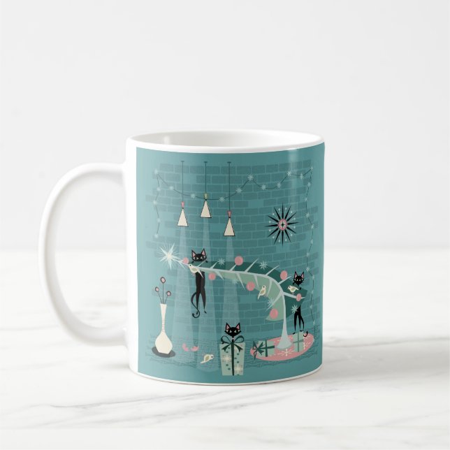 Retro Naughty Kitty Christmas Coffee Mug (Left)