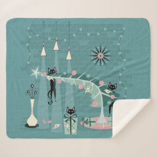 Retro Naughty Kitty Christmas ©studioxtine Sherpa Blanket