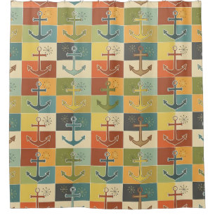 Retro Nautical Modern Anchor Pattern  Shower Curtain