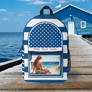 Retro Nautical Navy Striped Artistic Printed Backpack