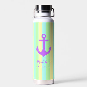 Retro Nautical Pastel Colour Stripes Personalised Water Bottle