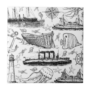 Retro Nautical Pattern Tile