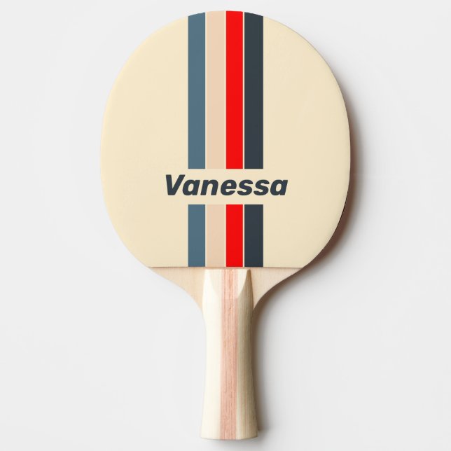 Retro Nautical Rainbow Pin Striped with Name Ping Pong Paddle (Front)