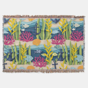 Retro Nautical Watercolor Pattern (10) Throw Blanket