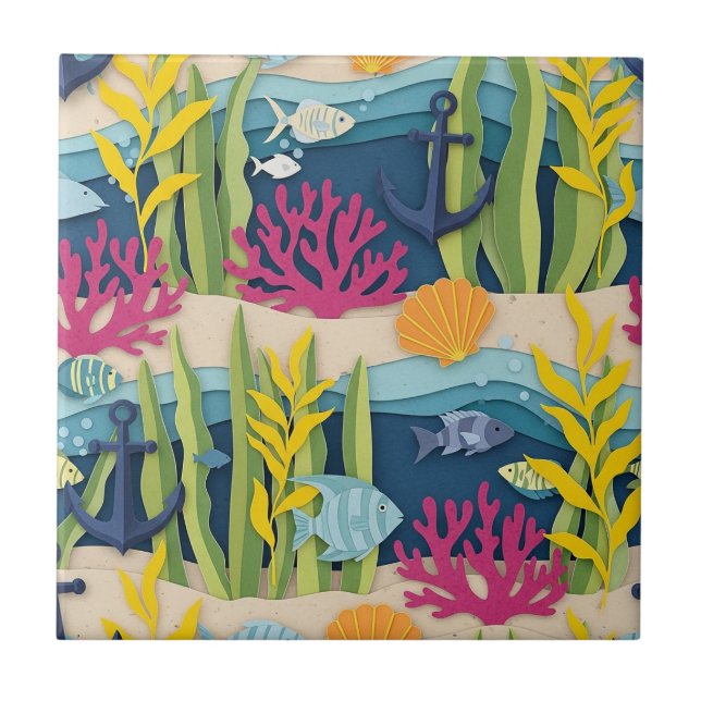Retro Nautical Watercolor Pattern (10) Tile (Front)
