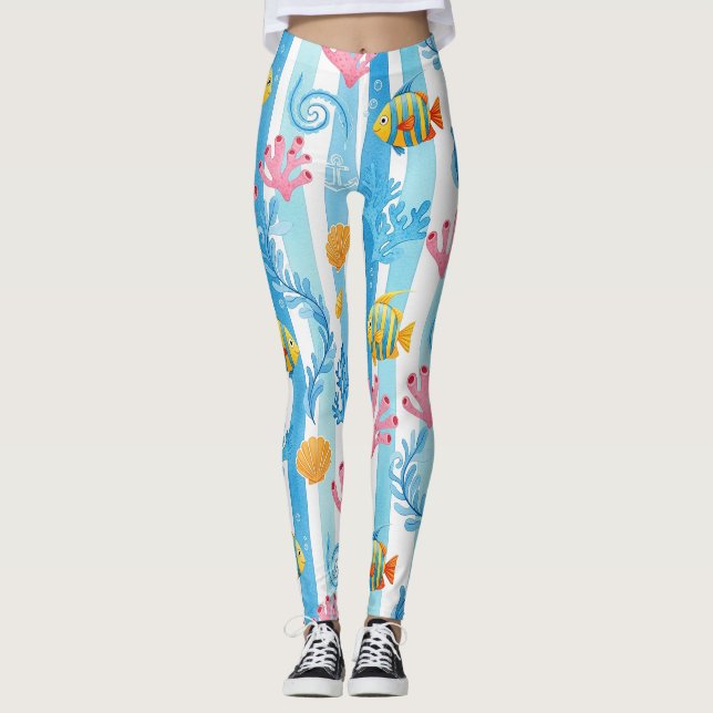 Retro Nautical Watercolor Pattern (11) Leggings (Front)