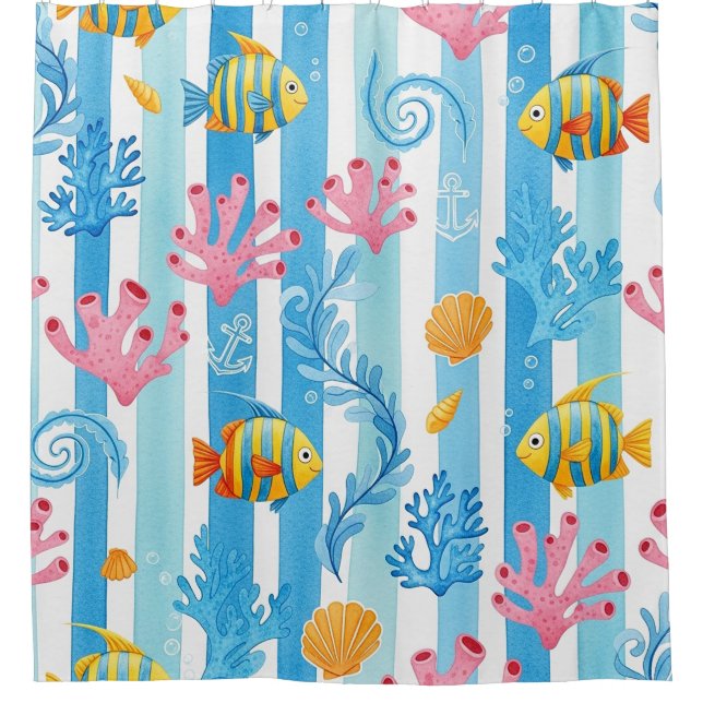 Retro Nautical Watercolor Pattern (11) Shower Curtain (Front)