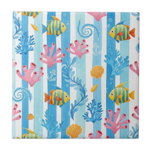 Retro Nautical Watercolor Pattern (11) Tile