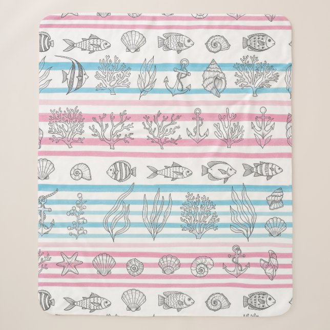Retro Nautical Watercolor Pattern (12) Sherpa Blanket (Front)